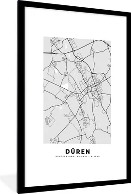 Produktbild von MuchoWow® Gerahmtes Poster Karte - Deutschland - Düren - Karte - Stadtplan 60x90 cm - Poster mit Schwarzem Bilderrahmen Wandposter Rahmen Foto Bilder - Dekoration - Wandposter Wohnzimmer - Hochwertig