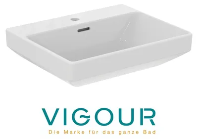 Produktbild von VIGOUR DERBY V3 edge Waschtisch 60x48cm mit Überlauf mittigem Hahnloch PflegetectPLUS, weiß