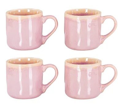 Produktbild von 4er Set Steingut Becher 350ml Tasse Rosa Kaffeetassen Modern Design Küche Kaffeepott Teetasse