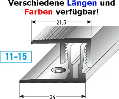 Produktbild von Klick-Abschlussprofil / Abschlussleiste Laminat "Alberni" Höhe 11 - 15 mm, 21,5 mm breit, 2-teilig, Aluminium eloxiert-Edelstahloptik-2700
