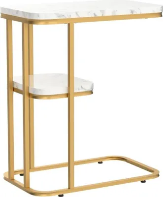 Zdjęcie produktu dla SoBuy Nowoczesny stolik boczny Koniec kawy Sofa Stolik kawowy Stolik nocny Efekt marmuru Złota metalowa konstrukcja, 50x30x58cm