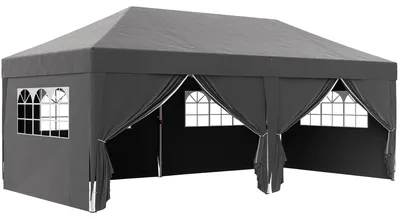 Produktbild von Pavillon ca. 6x3m Stabil Winterfest Pop-up Faltpavillon mit Fenster Reißverschlusstür Seitenteilen UV Schutz