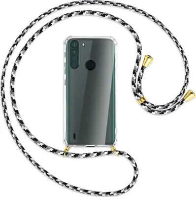 Produktbild von Handykette Backcover-Schutzhülle mit Band (Metall goldfarben) für Motorola One Fusion - schwarz/grau/weiß
