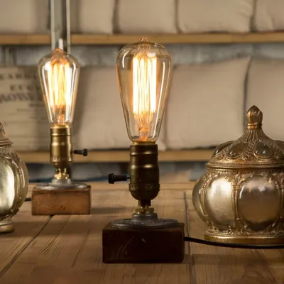 Produktbild von Yuenslighting Loft Holztisch Lampe Vintage Desk E26/E27 Edison Glühbirne Retro Industrial Dimmable Night Light Schlafzimmer Wohnzimmer Kunstausstellun