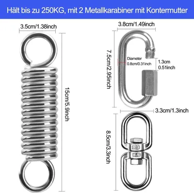 Produktbild von Hängesessel Schwingfeder Stahlfeder 360° Feder mit Drehwirbel und 2 Karabinerhaken, Aufhängefeder Hängesessel Aufhängung bis 250 kg für Hängestuhl, Hängematte, Boxsack Halterung, Yoga