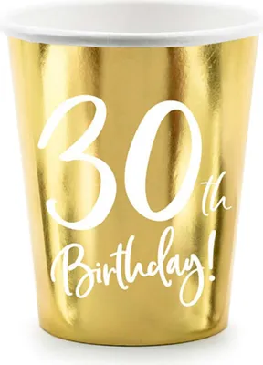 Produktbild von Pappbecher Happy Birthday #30 220ml/6Stk. Gold