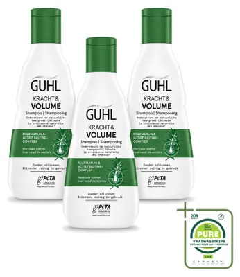 Immagine prodotto di 3 flaconi di shampoo Guhl Kracht & Volume, 250 ml ciascuno, confezione grande, 3 pezzi