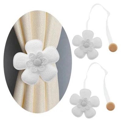Produktbild von GIRASOLE HOME Raffhalter aus Stoff in Blumenform mit Magneten, 2 Stück, weiß