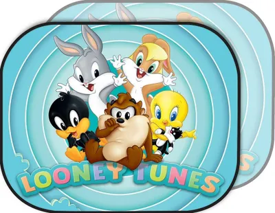 Produktbild von Tataway Baby Looney Tunes Seitensonnenschutz fürs Auto, 44 x 35 cm – Sonnenschutz für Kinder mit Bugs Bunny, Daffy Duck und Freunden-Grafiken