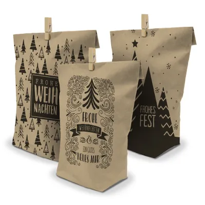 Produktbild von itenga Geschenktüten Weihnachten Mix 24 Tüten mit Klammern - 3 Motive
