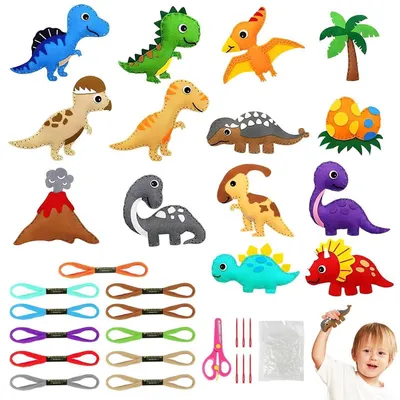 Produktbild von Nähset Kinder Filztiere Bastelset Dinosaurier 14 Stück ab 6 Jahren Anfänger