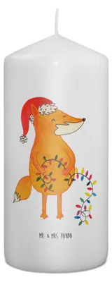 Produktbild von Mr. & Mrs. Panda Kerze Fuchs Weihnachten 15 x 7 cm - Weiß - Geschenk, Winter, Erinnerungslicht, Nikolaus, Bedruckte, Füchse, Erinnerungskerze, Weihnachtsmann, Heiligabend