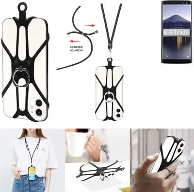 Produktbild von K-S-Trade 3in1 Handykette Handyband Handykordel Halsband Smartphone-Ring Handy-Ring kompatibel mit Doogee BL12000 Fingerhalterung Handyring