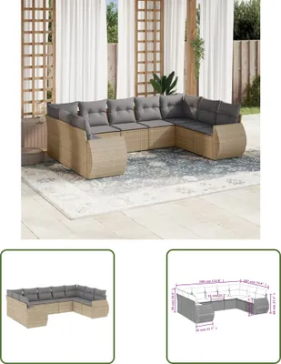 Produktbild von The Living Store 9-tlg. Garten-Sofagarnitur mit Kissen Beige Poly Rattan