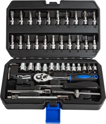 Produktbild von PHiXWELL 46-teiliges Knarrenkastenset Knarrenkasten Steckschlüssel Steckschlüsselsatz1/4" – Kompaktes und vielseitiges Werkzeugset für Schraubarbeiten