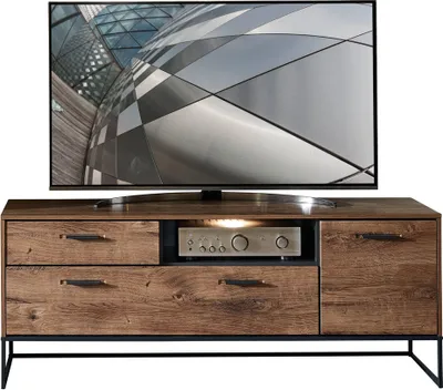 Produktbild von TV-Lowboard im Industrial Design in Haveleiche Cognac mit graphit MINNEAPOLIS-55 inkl. LED-Beleuchtung B/H/T ca: 156/62/48 cm