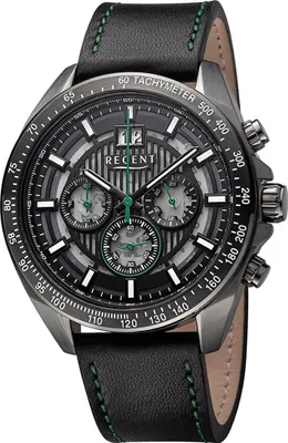 Produktbild von Regent Leder Herren Uhr Armbanduhr Quarz schwarz grün Lederarmband D2URBA829
