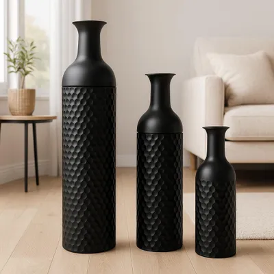 Produktbild von Leewadee Bodenvasen 3er Set - Hohe Metall Deko Vasen in schwarz