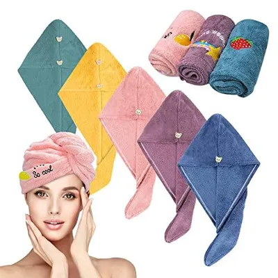 Produktbild von Haarturban Set von 5 - Ultra-absorbierend & Schnelltrocknend - Turban Handtuch mit Knopf