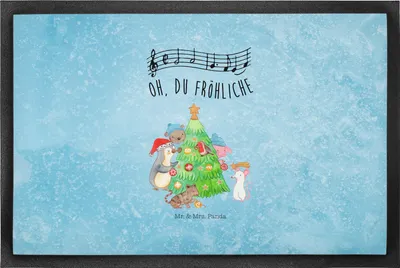 Produktbild von Mr. & Mrs. Panda Bodenvorleger Weihnachtsbaum schmücken 50 x 75 cm - Eisblau - Geschenk, Fußabtreter, fußmatte, Gummimatte, Eingangsmatte, Schmutzmatte, Weihnachten