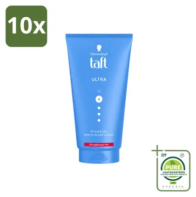 Imagen del producto de 10 unidades de gel de peinado Taft Ultra Styling, fijación fuerte, 150 ml, pack grande