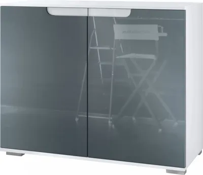 Produktbild von Vladon Kommode Sylt V3, Moderner Küchenschrank mit 2 großen Türen Weiß matt / Grau Hochglanz (92,5 x 75.5 x 35)