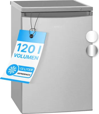 Produktbild von Bomann Kühlschrank mit Gefrierfach | klein mit 120L Nutzinhalt | Kühlen 107L & Gefrieren 13L | Fridge mit 3 Türablagen & 2 Glasablagen | wechselbarer Türanschlag | KS 2184.1 inox