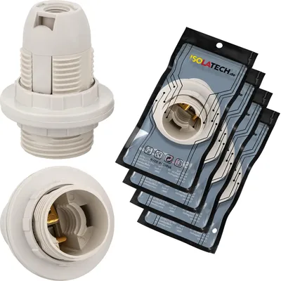 Immagine prodotto di ISOLATECH, 4 portalampada E14 in plastica, con 2 anelli di fissaggio (massimo 250V/4A) – Quantità: 4 pezzi.