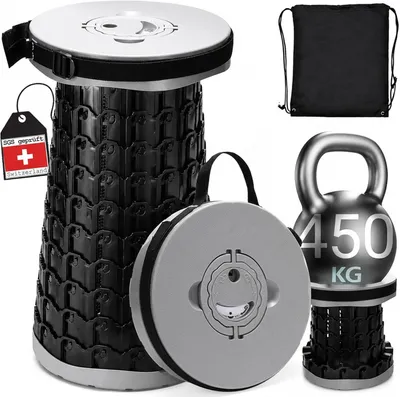 Image de Tabouret télescopique pliable, de 7 à 45 cm, capacité de 250 kg, idéal pour le camping