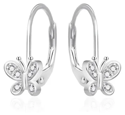 Image de Boucles d'oreilles argentées pour filles Papillon avec zircons AGT-ED016LW