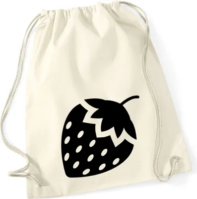 Produktbild von Huuraa Turnbeutel Erdbeere Strawberry 12 Liter Natural Baumwolle Rucksack Geschenkidee