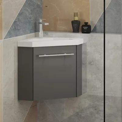 Produktbild von DRISE Badmöbel 40 cm,Eckbadeschrank mit Waschbecken Anthrazit Hänge-Badschrank