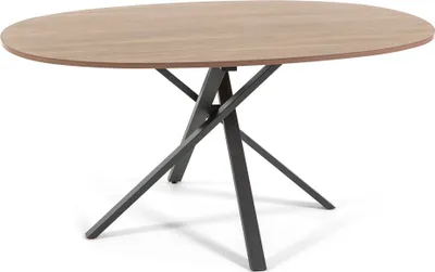 Immagine prodotto di Tavolo ovale 150×100 cm con struttura in metallo incrociato - design moderno, armonioso ed elegante, stabile e versatile, ideale per cucina, sala da pranzo o ufficio - CARLO - aspetto legno