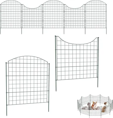 Produktbild von UISEBRT Teichzaun Gartenzaun Wellenförmigen Steckzaun Gitterzaun Freigehege Stabmattenzaun Metall Rostfrei, 10 Zaunelemente, 12 Befestigungsstäbe
