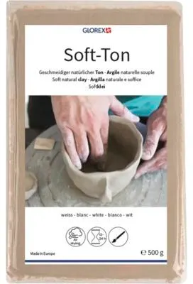 Immagine prodotto di Argilla morbida bianca 500 g, indurimento all'aria / cottura 1040 °C