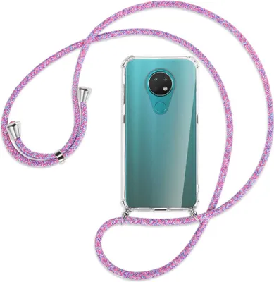 Produktbild von Handykette Backcover-Schutzhülle mit Band (Metall silberfarben) für Nokia 6.2 / 7.2 - lila/rosa/blau