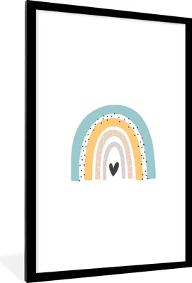 Produktbild von MuchoWow® Gerahmtes Poster Regenbogen - Mädchen - Jungen - Herz - Pastell 60x90 cm - Poster mit Schwarzem Bilderrahmen Wandposter Rahmen Foto Bilder - Dekoration - Wandposter Wohnzimmer - Hochwertig