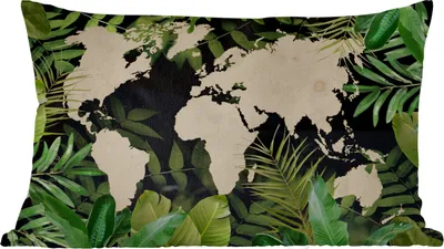 Produktbild von MuchoWow® Zierkissen Sofakissen Wohnzimmer Dekokissen 50x30 cm Weltkarte - Blätter - Braun - Wohnzimmerdekoration - Polster mit Photo