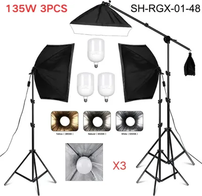 Obrázok produktu pre Sada osvetlenia Softbox, profesionálna kvalita svetla, prenosný dizajn, 135W SH-RGX-01-48