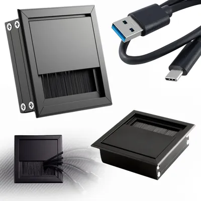 Produktbild von Kabeldurchführung aus Aluminium, 80 x 80 mm, Abdeckbürste, Öse, schwarz