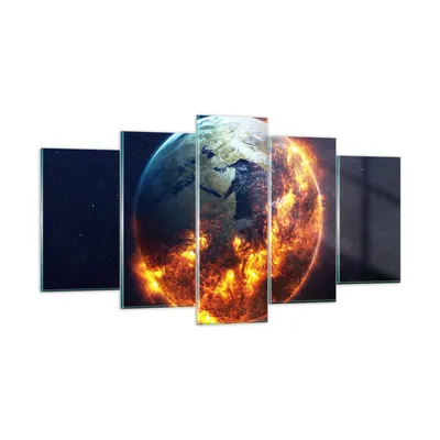 Produktbild von Bilder auf glas - Universum Erde Feuer Globus - 160x85cm - Glasbilder - Wandbilder - Kunstdruck - zum Aufhängen bereit - Wanddekoration aus Glas - Glas Bilder - Wandbild auf Glas - GEA160x85-2875