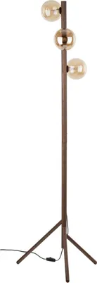 Produktbild von Stehleuchte Holz Rauchglas G9 150 cm hoch Dreibein Braun Bernstein 3-flammig Kugel Schirm Modern