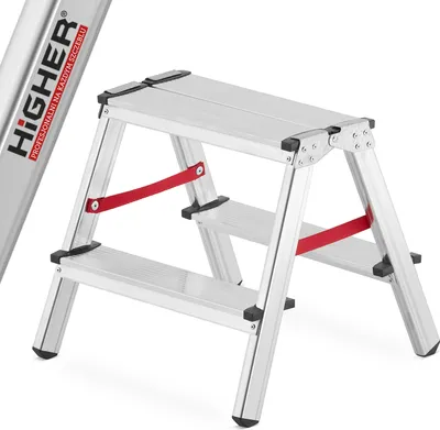 Zdjęcie produktu dla Drabina domowa aluminiowa dwustronna schodki składane HIGHER 2x2 125kg