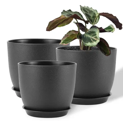 Produktbild von Set von 3 modernen Kunststoff-Blumentöpfen mit Drainagelöchern