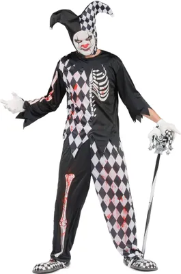Produktbild von Horror Harlekin Halloween Kostüm für Herren schwarz-weiss-rot XL