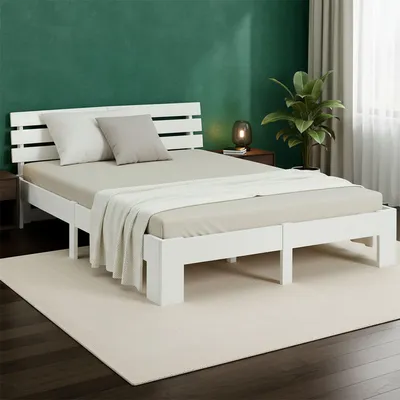 Produktbild von Homestyle4u Holzbett 180x200 Doppelbett mit Lattenrost Weiss Kiefer Massivholz