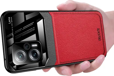Produktbild von Redmi Note 11T Pro Hülle, TPU Stossfest Anti-rutsch Leder Glas Len Hybrid Schutzhülle für Xiaomi Redmi Note 11T Pro Rot