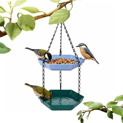 Produktbild von Hängende Vogeltränke und Futterspender aus Kunststoff, zweistufig, für Garten und Balkon