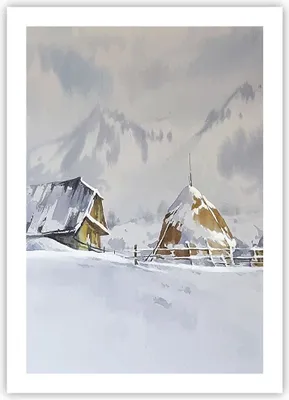 Produktbild von Poster - Poster ohne Rahmen - Haus Berge Schnee - 50x70 cm - Wand Bild - Wanddeko - Wandbilder - Kunstposter - Wandposter - Bilder - Kunstdruck - Wanddekoration - Wandbild - P2XPA50x70-4806