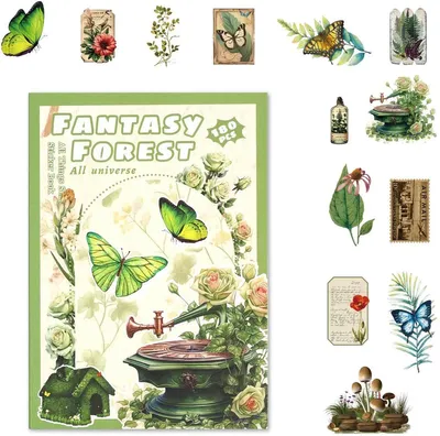 Produktbild von Fantasy Wald Scrapbook Sticker Set 180 Stück – Vintage Journaling Sticker